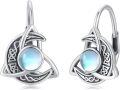 wholesale 925 Sterling Silver Celtic Moonstone Triquetra Stud Earrings - Vintage Irish  for Her-0-0