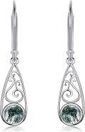 wholesale 925 Sterling Silver Moss Agate Vintage Filigree Dangle Earrings for Women-0-0