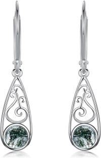 wholesale 925 Sterling Silver Moss Agate Vintage Filigree Dangle Earrings for Women-style 7