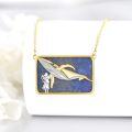 wholesale 925 Sterling Silver and Gold Plated Lapis Lazuli Rectangular Whale Pendant Necklace-0-4