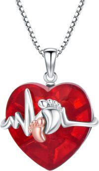 wholesale TOUPOP Valentine's Day Gift For Her Baby Foot Necklace For Women 925 Silver Necklace With Baby Foot Red Heart Ruby Necklace For Pregnant Wife New Mom Daughter Sister Birthday Christmas Pregnant Gift -undefined