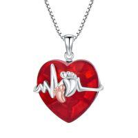 TOUPOP 925 Silver Ruby Baby Foot Necklace Valentine's Gift For Her-undefined