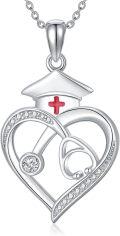 wholesale 925 Sterling Silver 925 with Cubic Zirconias Heart-Shaped Nurse Hat Pendant Necklace for Nurses and Doctors-0-0