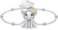 wholesale 925 Sterling Silver Cow Charm Bracelet with Sunflower and Rainbow Stones - Adjustable Size for Women & Girls-Pig