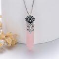 wholesale 925 Sterling Silver Pink Quartz Flower Pendant Necklace for Women-0-2