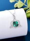 wholesale 925 Sterling Silver Emerald Green Four-Leaf Clover & Celtic Tree Of Life Pendant Necklace-0-1