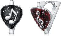 wholesale 925 Sterling Silver Music Note Studs - Red & Black Glittery Earings for Women-Guitar Pick