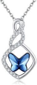 wholesale 925 Sterling Silver Blue Crystal Butterfly Pendant Necklace-0-0