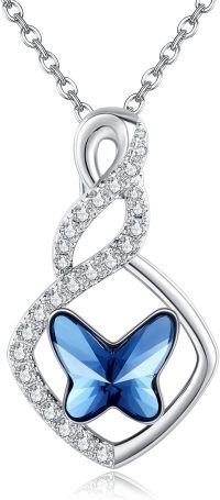 wholesale 925 Sterling Silver Blue Crystal Butterfly Pendant Necklace-Infinity Butterfly Necklace
