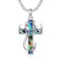 wholesale 925 Sterling Silver Black Enamel Deer Antlers Cross Pendant Necklaces Wholesale with Stainless steel chain for Men -0-6