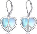 wholesale 925 Sterling Silver Heart-Shaped Moonstone Peace Sign Drop Earrings with Leverbacks for Women Gifts-0-0