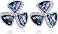 wholesale 925 Sterling Silver Tri-Leaf Clover Stud Earrings with Rainbow Mother of Pearl and Cubic Zirconia Accents-0-0