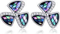 wholesale 925 Sterling Silver Tri-Leaf Clover Stud Earrings with Rainbow Mother of Pearl and Cubic Zirconia Accents-03-Abalone stud earrings