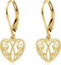 wholesale Gold 14K Flower Filigree Heart Dangle Drop Leverback Earrings for Women - Christmas Gift Ideas-0-0