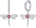 wholesale 925 Sterling Silver Red Crystal Dragonfly Heart Celtic Huggie Hoop Dangle Earrings-0-0