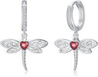 wholesale 925 Sterling Silver Red Crystal Dragonfly Heart Celtic Huggie Hoop Dangle Earrings-B_Red