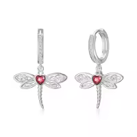 wholesale 925 Sterling Silver Red Crystal Dragonfly Heart Celtic Huggie Hoop Dangle Earrings Wholesale-B_Red