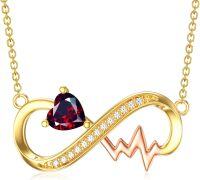 wholesale 14K Gold Gemstone Infinity Heartbeat Necklace for Women 16 18 -A1:January-Garnet