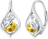 wholesale 925 Sterling Silver S929 Birthstone Leaf Hoop Earrings for Women-November