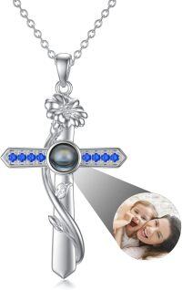 wholesale 925 Sterling Silver 12 Month Birthstone Flower Necklace  Char-09-September-Morning Glory-09-Sept-Morning Glory+Photo