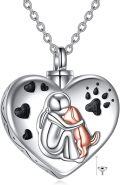 wholesale 925 Sterling Silver Heart Pet Memorial Keepsake Pendant with Paw Prints and Angel Design (Dog)-0-0