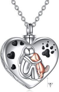 wholesale 925 Sterling Silver Heart Pet Memorial Keepsake Pendant with Paw Prints and Angel Design (Dog)-Silver-Dog Urn Necklace Sterling Silver