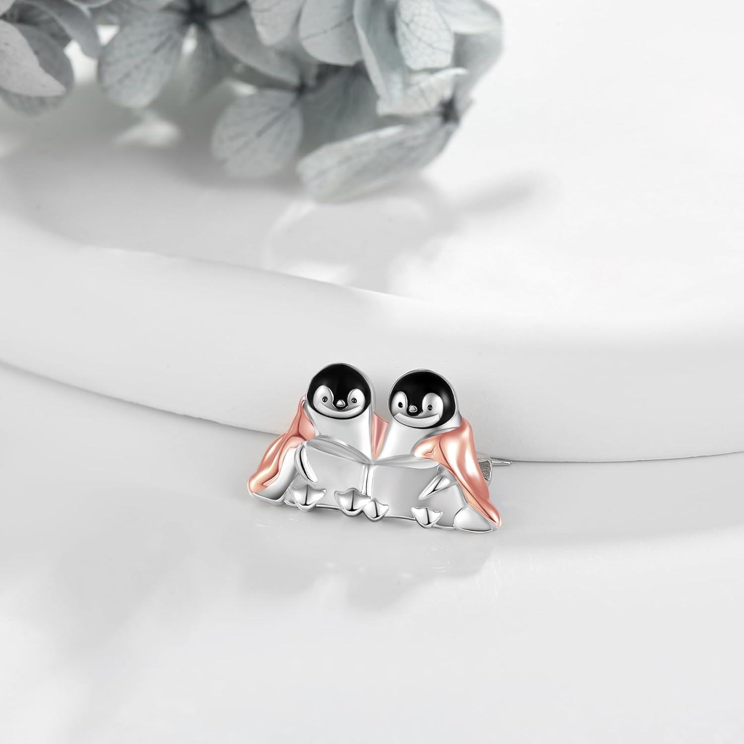 925 Sterling Silver Penguin Book Reading Brooch Pins for Women Girls Gifts Christmas Jewelry-0-2