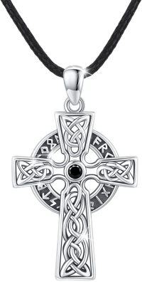 wholesale 925 Sterling Silver Viking Valknut Pendant with Black Onyx Stone and Celtic Knot Design - Mens Womens Jewelry-Leather Cord