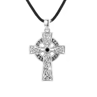 wholesale 925 Sterling Silver Viking Valknut Pendant with Black Onyx Stone and Celtic Knot Design - Mens Womens Jewelry-Leather Cord