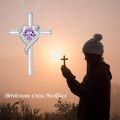 wholesale TOUPOP Birthstone Cross Necklace For Women 925 Sterling Silver Heart Cross Pendant Necklace Birthday Christmas Jewelry Gifts For Her Girlfriend -0-3