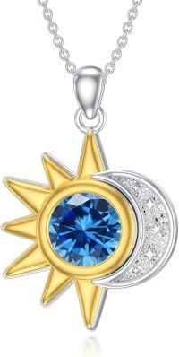 wholesale Silver Gold Sun and Moon Necklace with Stone Women s Gift-December(Blue Topaz)