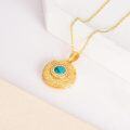wholesale Gold 925 Sterling Silver Turquoise Round Stone Pendant Necklace with Floral Design for Women-0-2