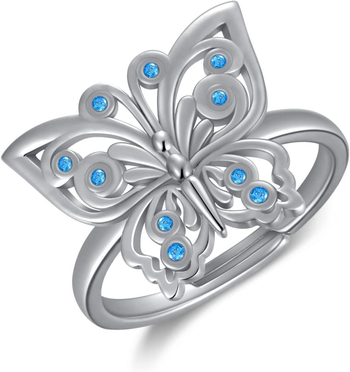 Sterling Silver Blue Crystal Butterfly Ring Open Jewelry for Women-0-0