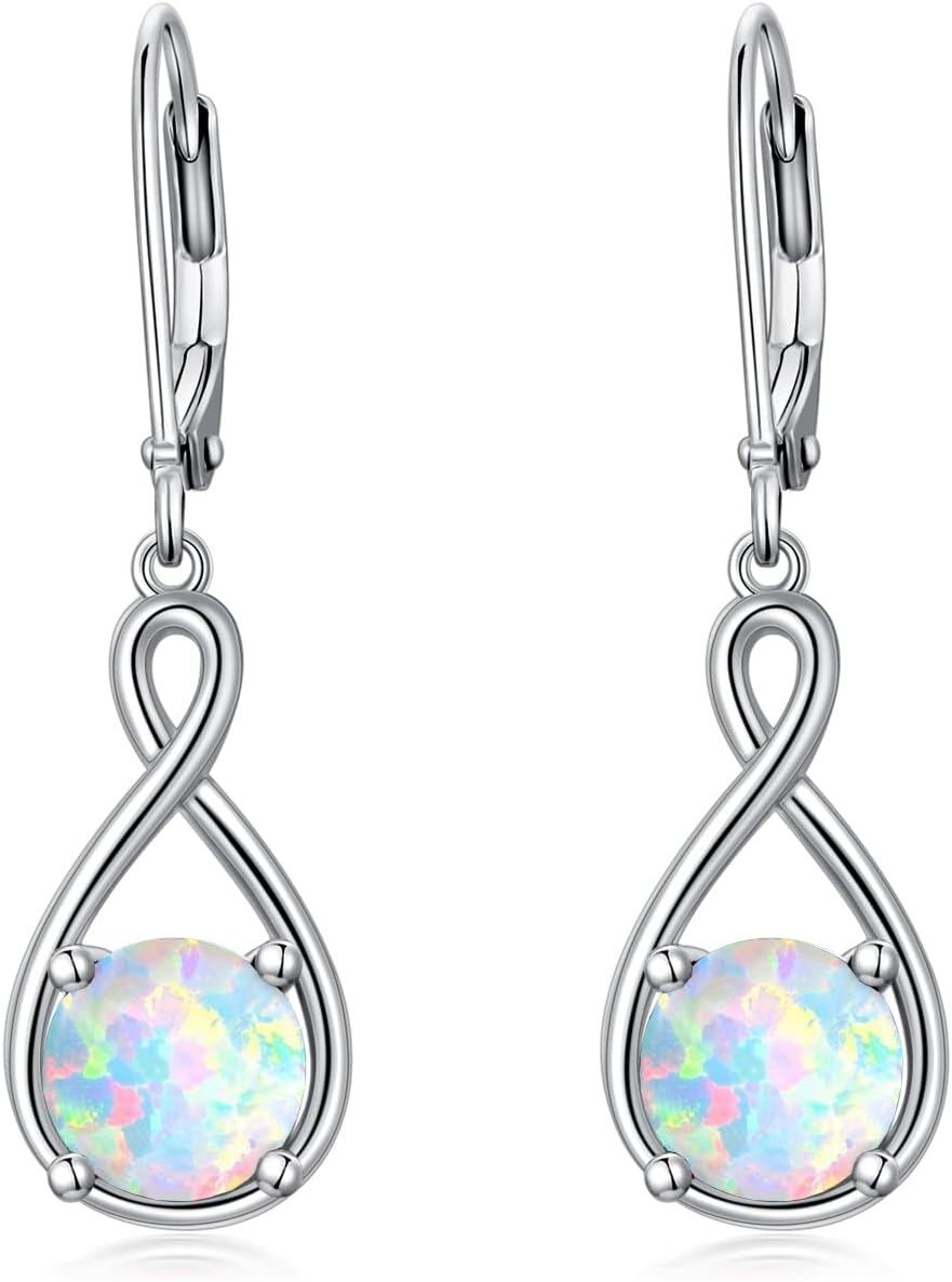 Sterling Silver Birthstone Dangle Drop Earrings Infinity Valentine s Day Jewelry Gifts for Women Girls-08-Aug-Opal