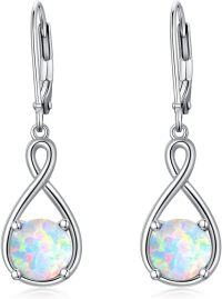 wholesale 925 Sterling Silver Birthstone Threader Earrings Infinity Long Chain Drop Pull Through 12 Stone Birthday Jewelry Gifts for Women-08-Aug-Opal