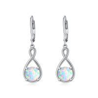 wholesale 925 Sterling Silver Birthstone Threader Earrings Infinity Long Chain Drop Pull Through 12 Stone Birthday Jewelry Gifts for Women-08-Aug-Opal