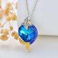 wholesale 925 Sterling Silver Blue Crystal Heart Mermaid Pendant Necklace s for Women-0-1