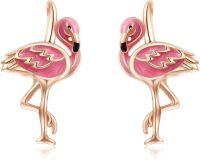 wholesale 925 Sterling Silver Animal Leverback Hoop Earrings Axolotl Cat Sloth Dog Fox Huggie Hypoallergenic Jewelry Gifts for Women Teens-Flamingo