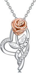 wholesale 925 Sterling Silver Rose Gold Plated I Love You Heart Pendant Necklace for Women Valentines Day Gifts-0-0