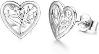 wholesale 925 Sterling Silver Tree of Life Heart Stud Earrings for Women Hypoallergenic s with Gift Box-Silver