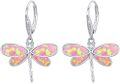 wholesale 925 Sterling Silver Pink Fire Opal Dragonfly Drop Earrings for Women and Girls-0-0