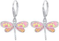 wholesale 925 Sterling Silver Pink Fire Opal Dragonfly Drop Earrings for Women and Girls-Pink Opal