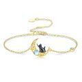 wholesale 14k Moon Cat Bracelet With Sapphire Moonstone And Lab Diamond Charm-0-0