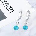 wholesale 925 Sterling Silver Turquoise Round Stone Leverback Drop Earrings-0-2