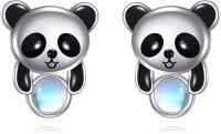 wholesale 925 Sterling Silver Cutie Panda Bear Stud Earrings with Blue Stone Accents-Panda