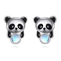 wholesale 925 Sterling Silver Panda Moonstone Stud Earrings Platinum Plated Cute Animal Jewelry For Women-Panda