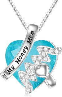 wholesale 925 Sterling Silver Heart-Shaped Turquoise Pendant Necklace with Cubic Zirconia - Mothers Day Gifts for Mom and Grandma-mom necklace 1