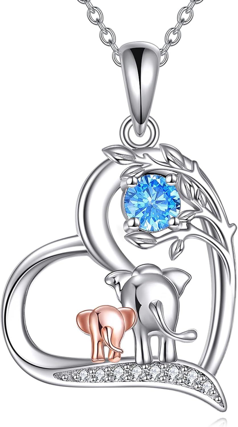  Sterling Silver Birthstone Elephant Pendant Necklace Cute Animal Jewelry Gift for Women Mom Wife -12-December Artificial Tanzanite