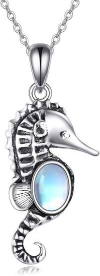 wholesale 925 Sterling Silver Seahorse with Blue Stone Pendant Necklace for Women Sea Life  48 Chain Length-Seahorse Necklace