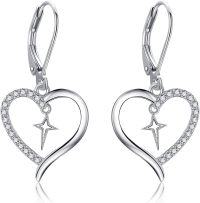 wholesale 925 Sterling Silver Star Cutout Heart Dangle Earrings for Women Gifts-Heart